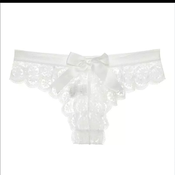 Sexy lace bow thong transparent panty in BEIGE lace - Picture 7 of 15